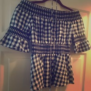 Urban Outfitters off shoulder gingham top Sz Small